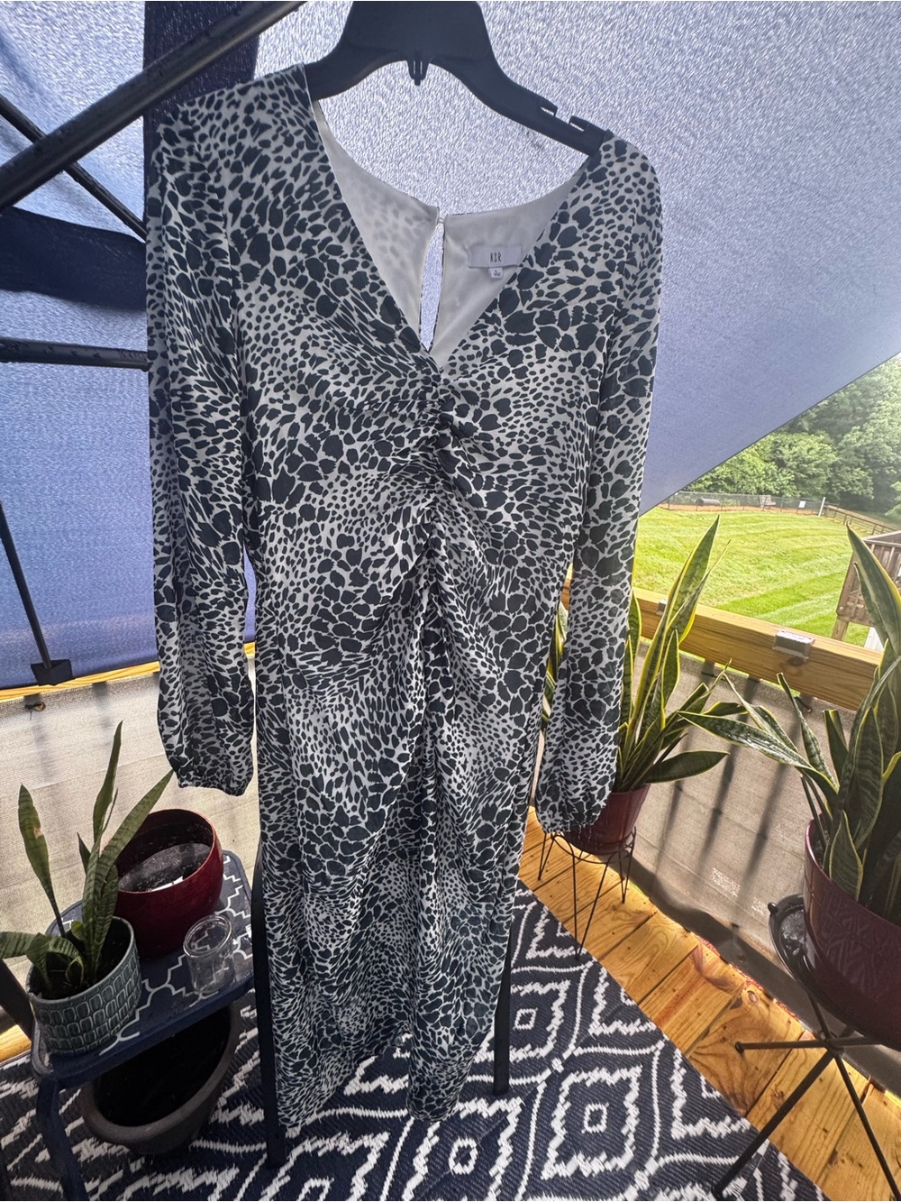 Ruched Forest Green and White Animal Print Women's Dress
